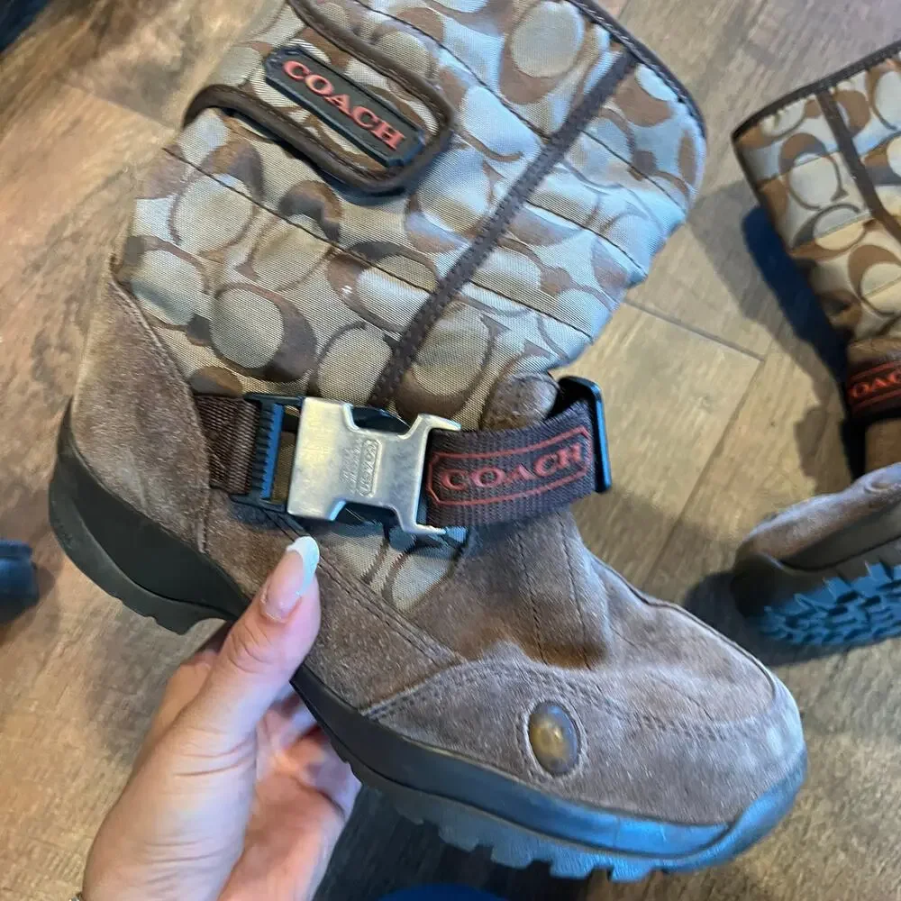 Coach Canvas and Suede Winter Snow Brown Boots Size 5.5 - Picture 3 of 6